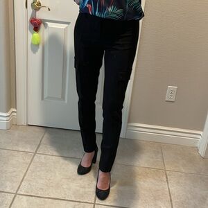 Black Dress Pants with Side Cargo Pockets Leggings Slacks